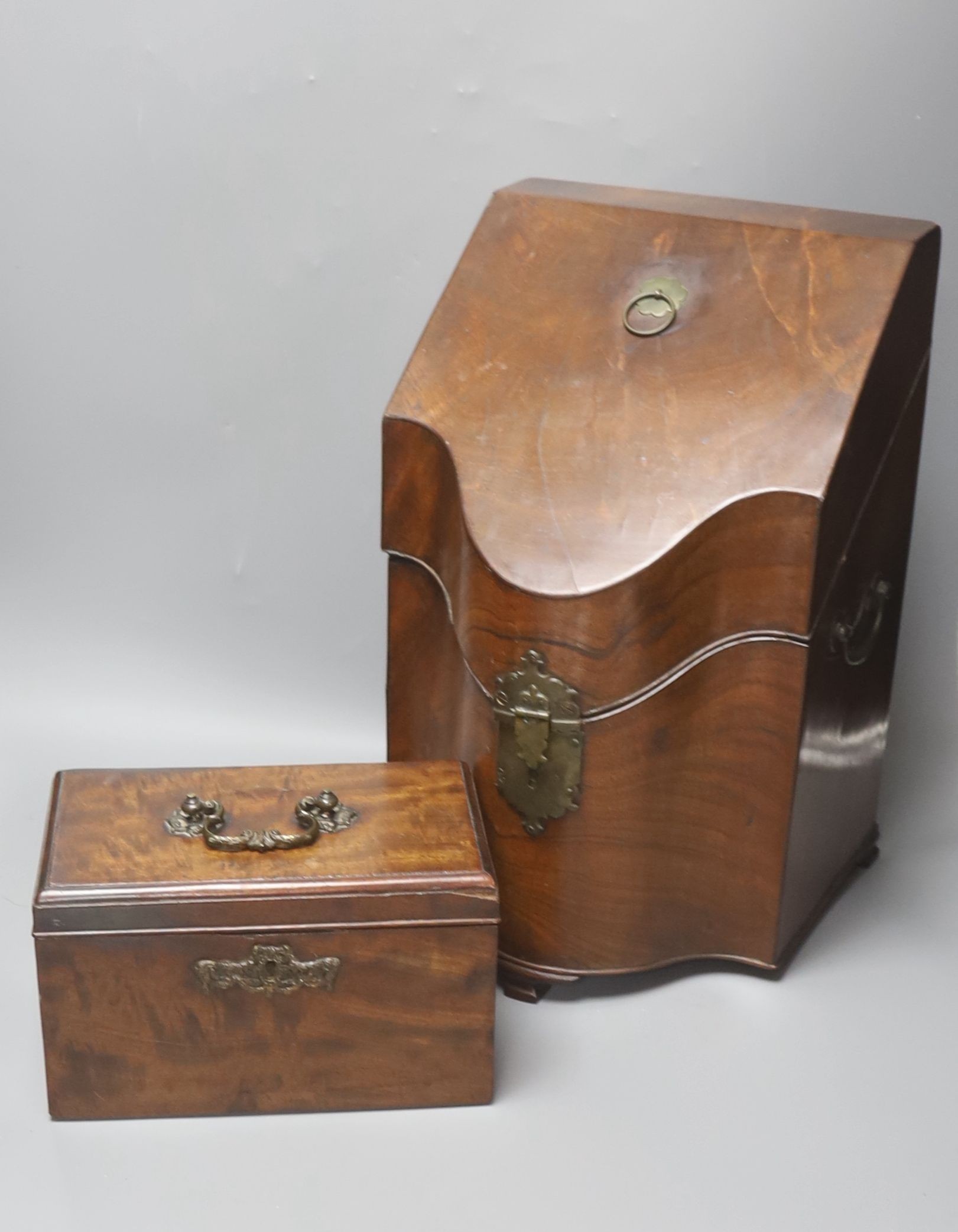 A George II mahogany knife box together with a George III mahogany tea caddy (2) 38cm